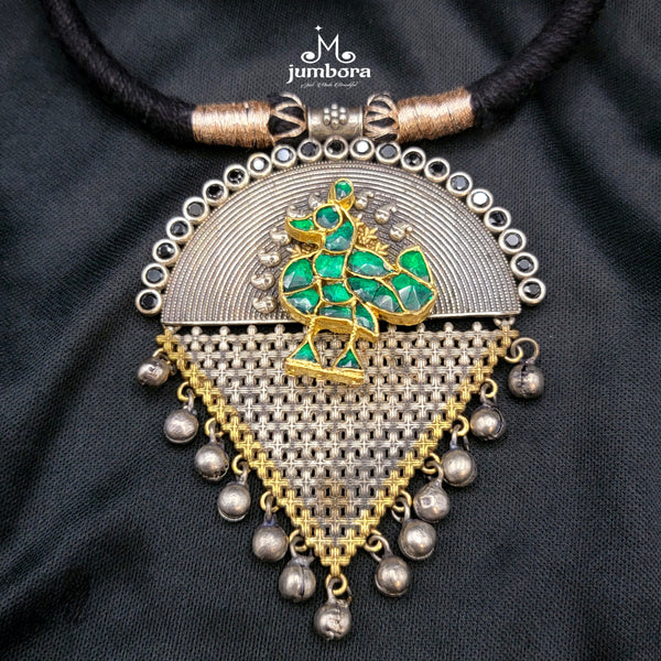 Jadau Kundan Necklace with Peacock in German Silver