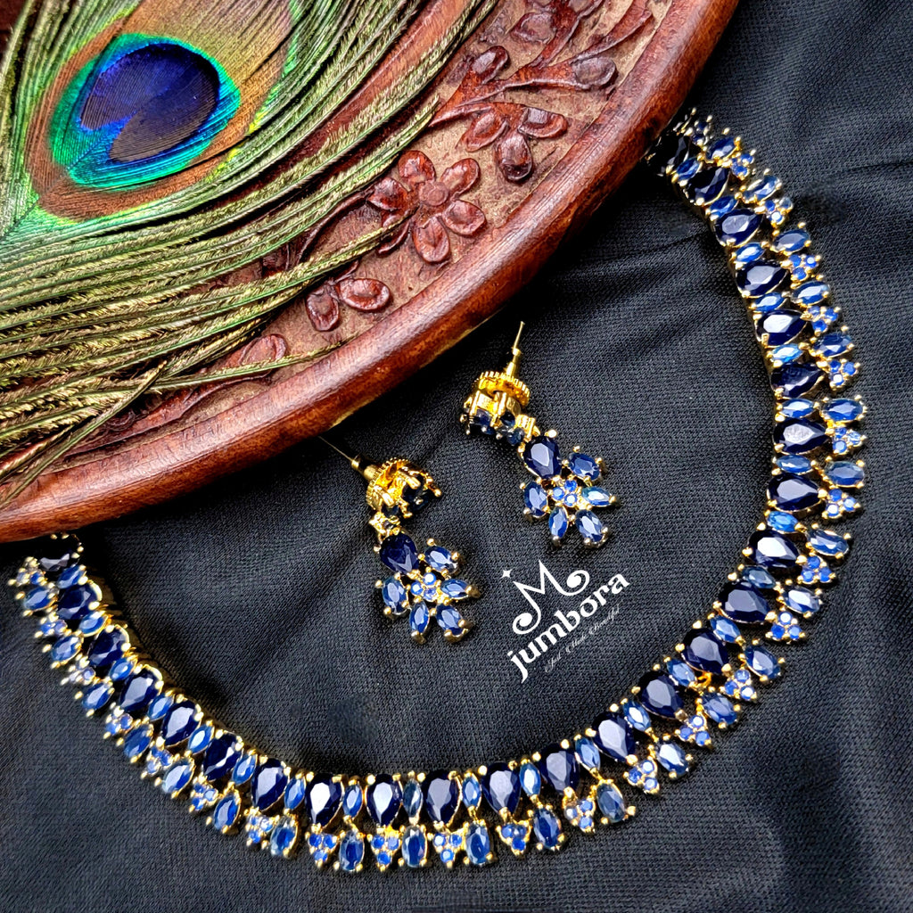 Contemporary Sapphire Blue AD Zircon (CZ) Necklace