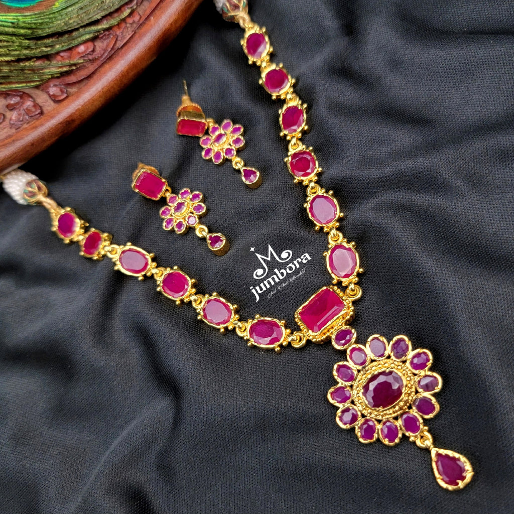 Gold Alike Ruby Red AD Zircon CZ Necklace Set