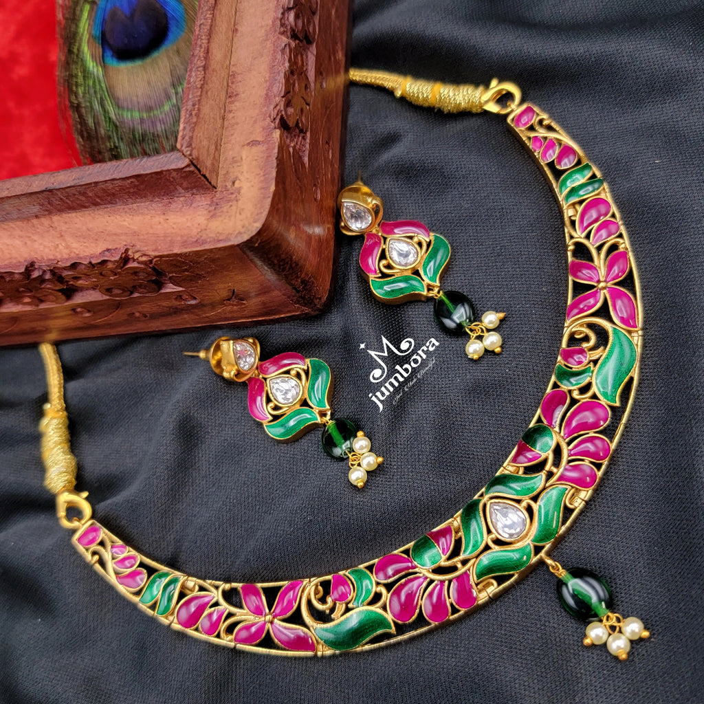 Meenakari Enamel Work Kundan Necklace Set