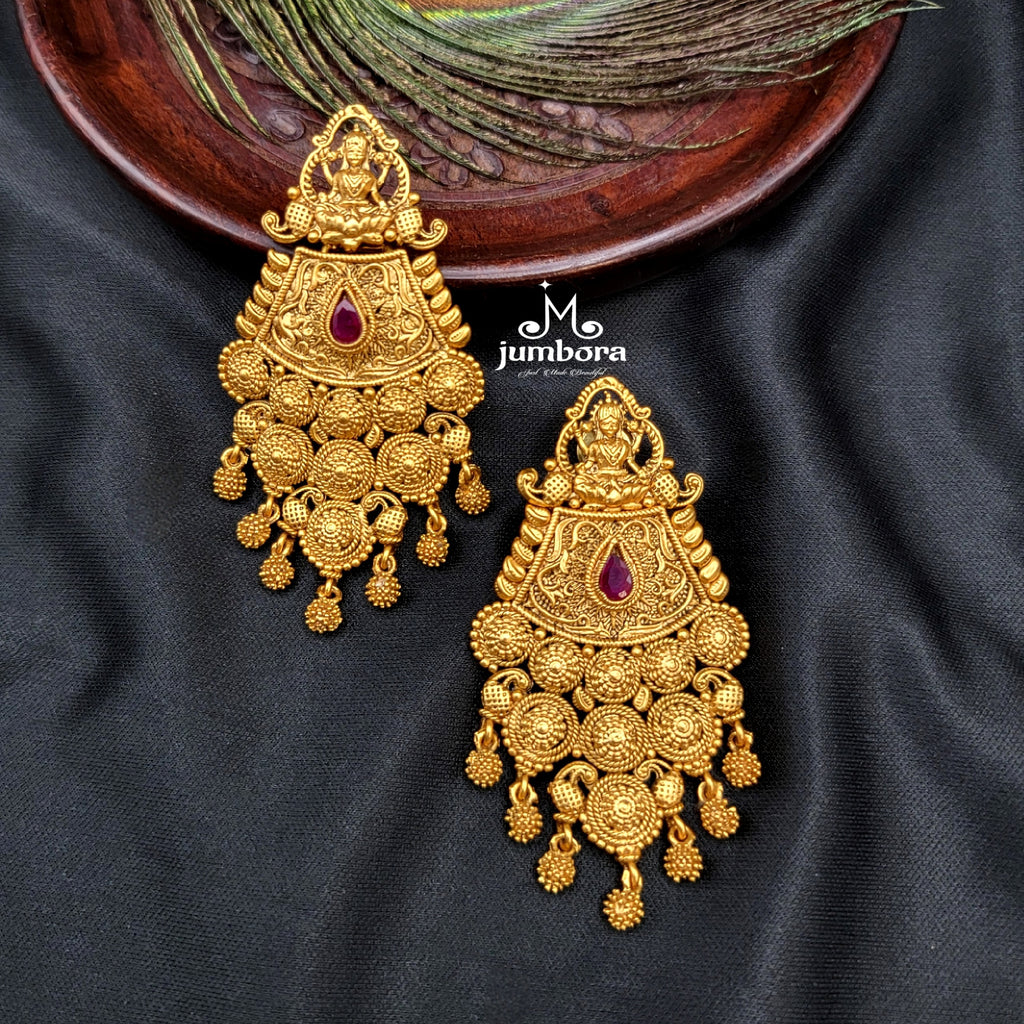 Gold Look Alike Long Lakshmi Earrings in Temple Jewelry