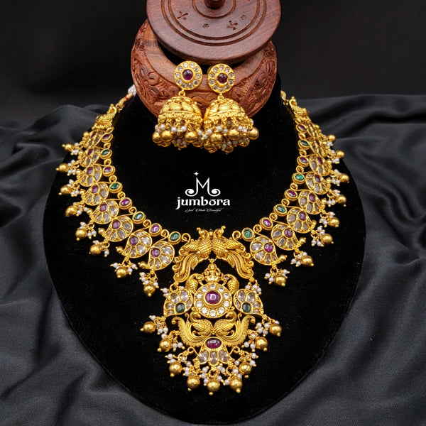 Peacock Nakshi Kemp Lakshmi Necklace in Temple Jewelry