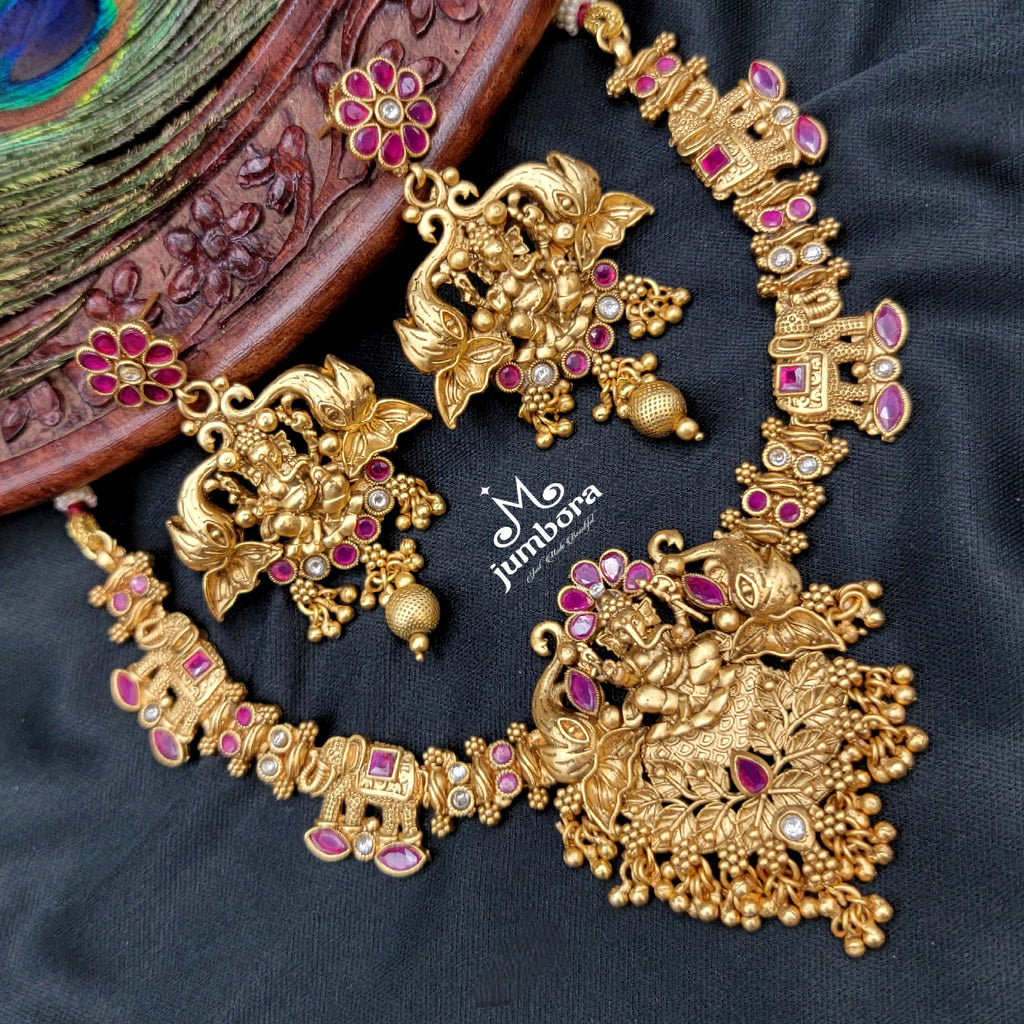 Temple Jewelry Rajwadi Gold Ganesha Necklace set