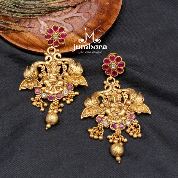 Temple Jewelry Rajwadi Gold Ganesha Necklace set