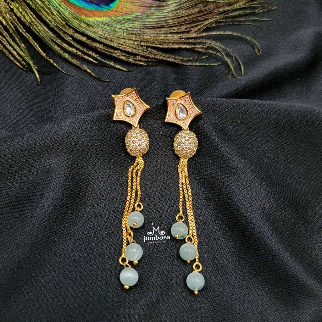 Kundan Meenakari Earring with Mint Green dangles