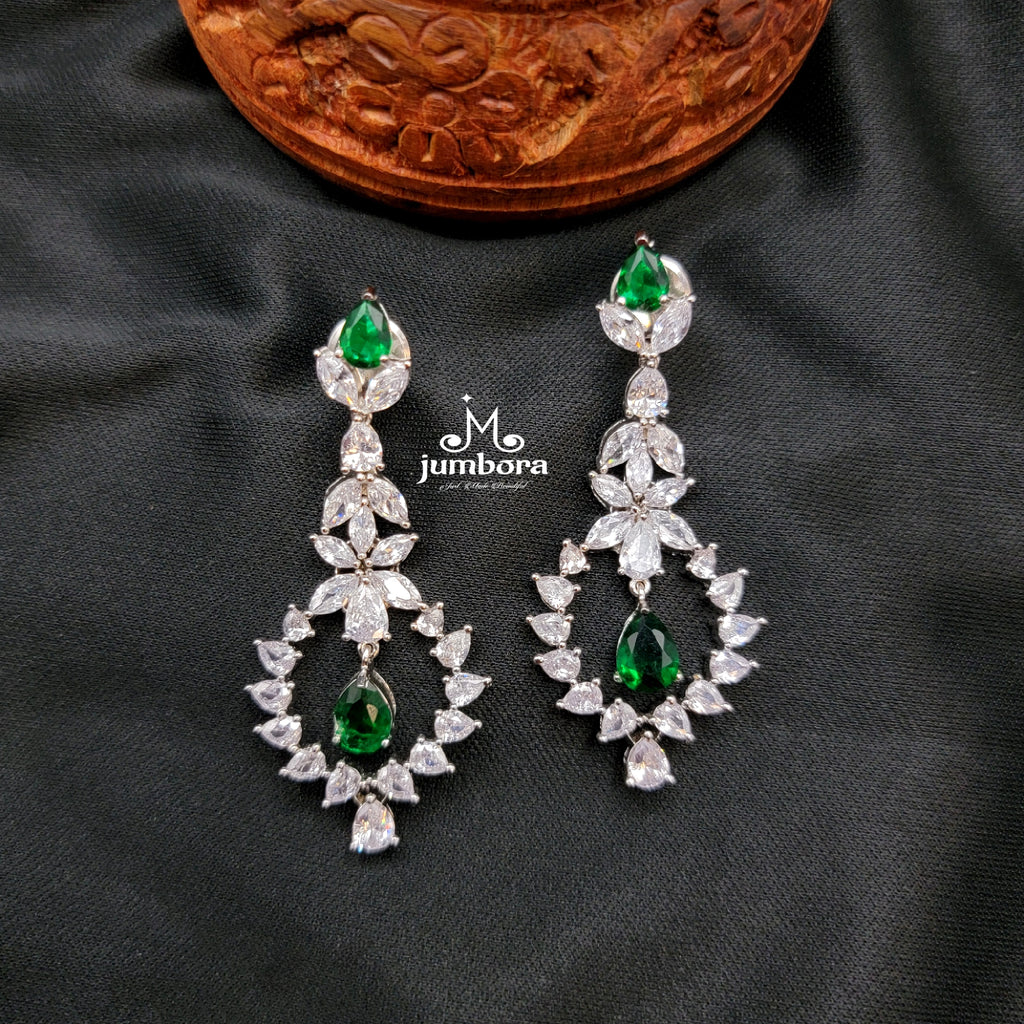 White Gold Green & White AD Zircon(CZ) Earring