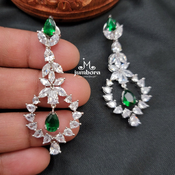 White Gold Green & White AD Zircon(CZ) Earring