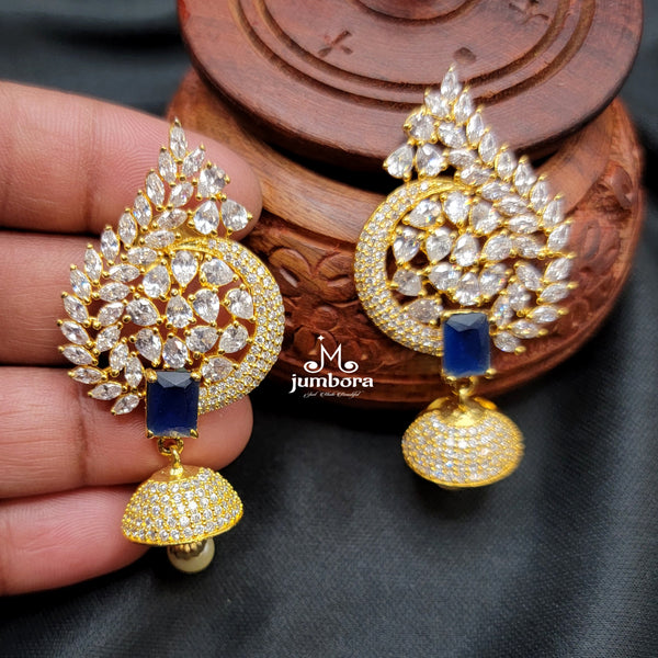 White & Sapphire Blue AD Zircon (CZ) Jhumka Earring