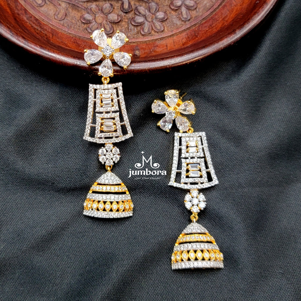 Floral White AD Zircon (CZ) Long Earring