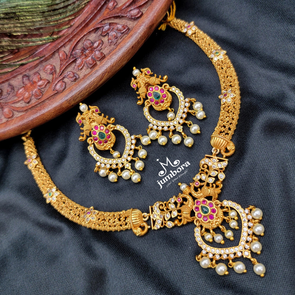 Peacock Multi Matte Gold Kaante Necklace Set