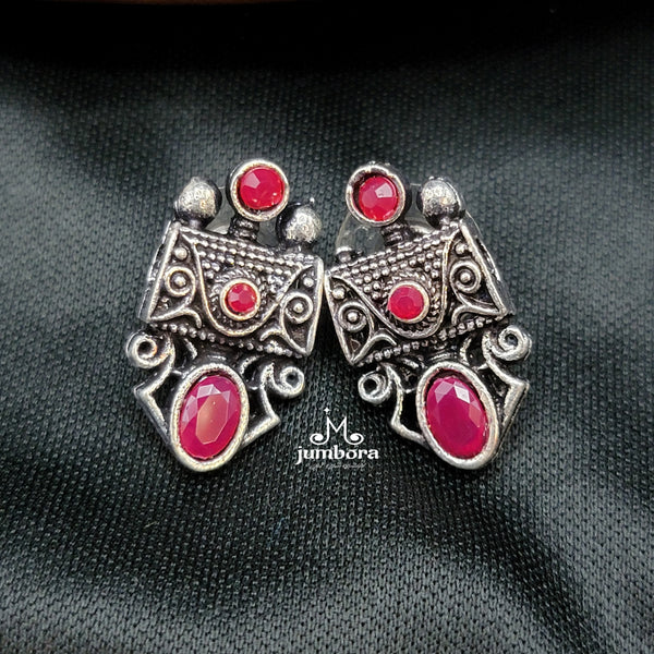 Oxidized German Silver Ruby Red Stone Necklace set