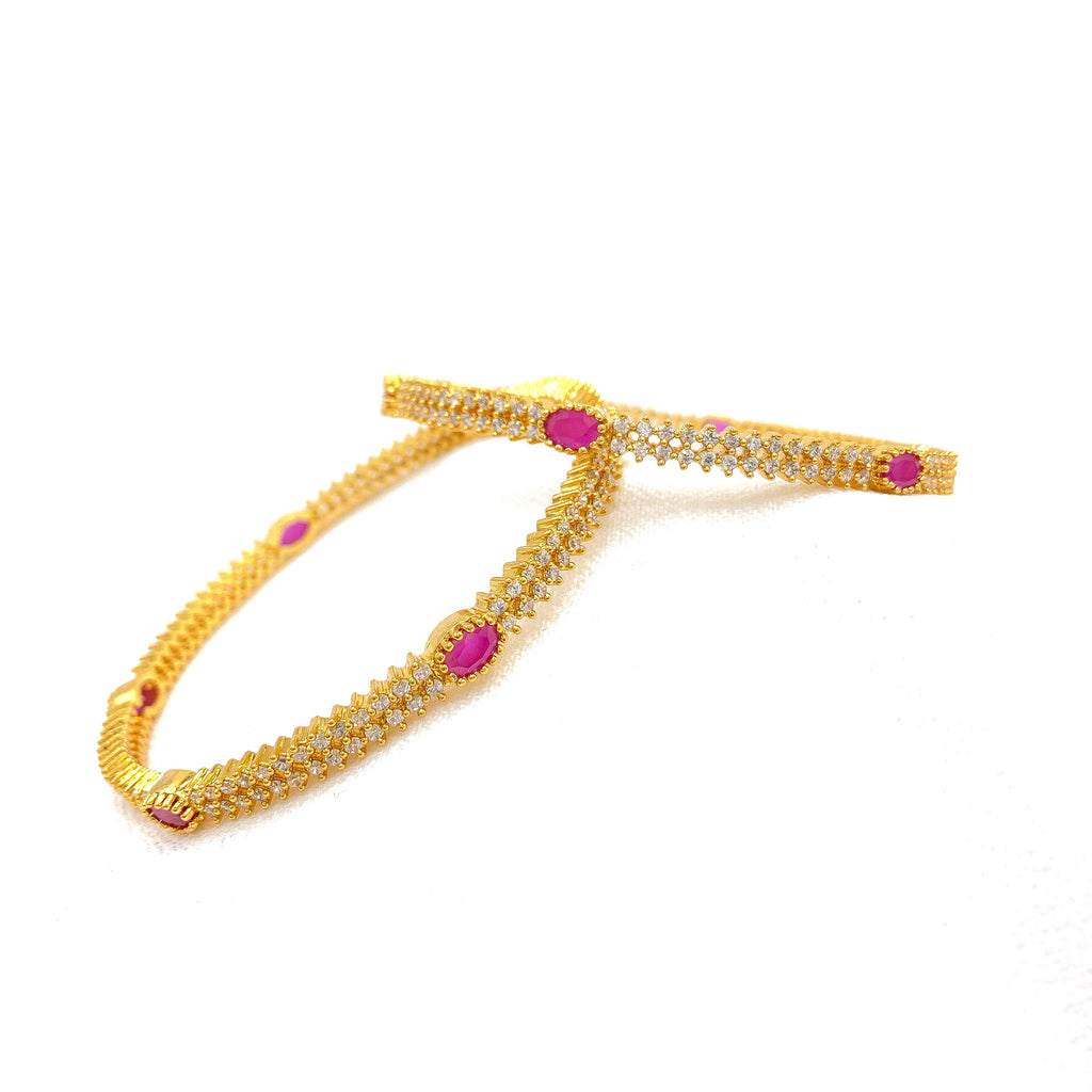 Dainty White and Ruby Red Zircon (CZ) stone Bangle