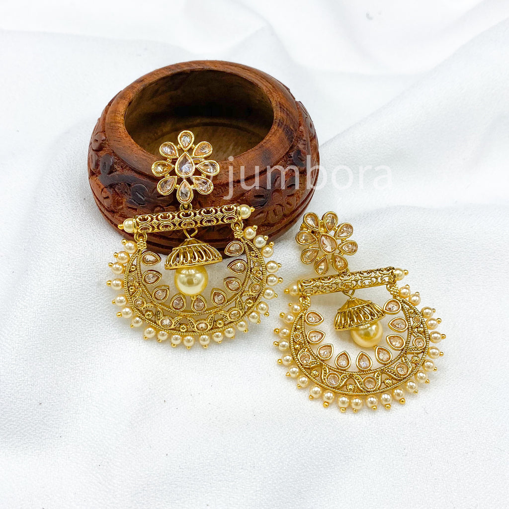 Fancy Attractive Bali style Antique Earring with Champagne color stones