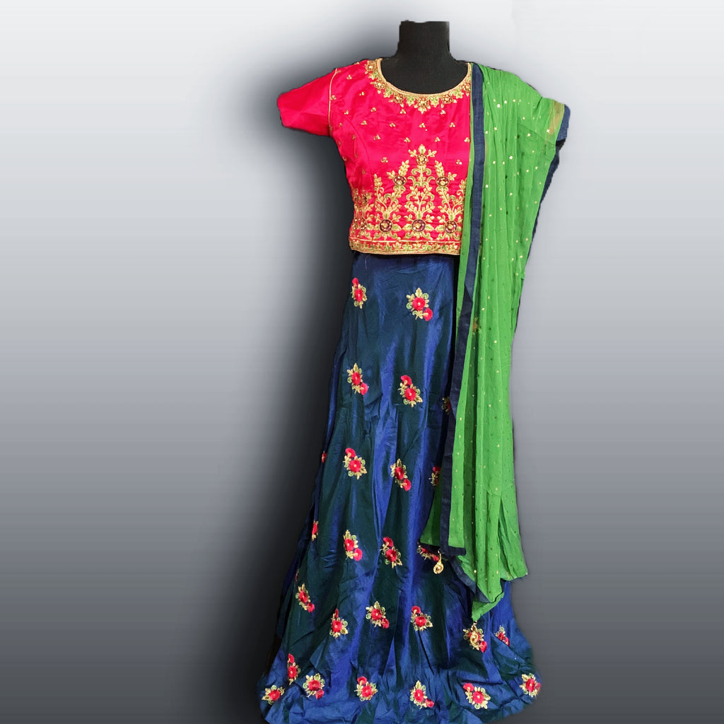 Gorgeous Bright Pinkish and Blue Lehenga with Embroidery work