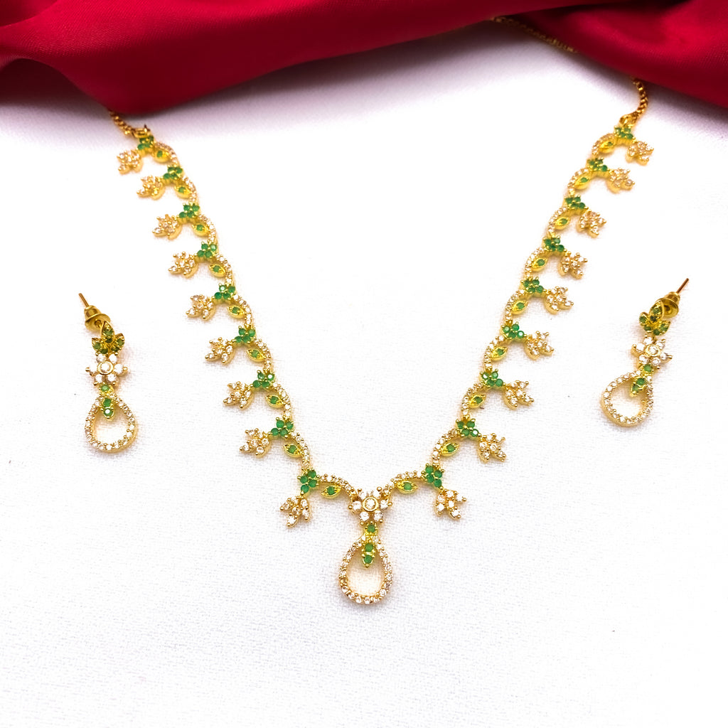 Elegant Green and white Zircon (CZ) stone Necklace Set