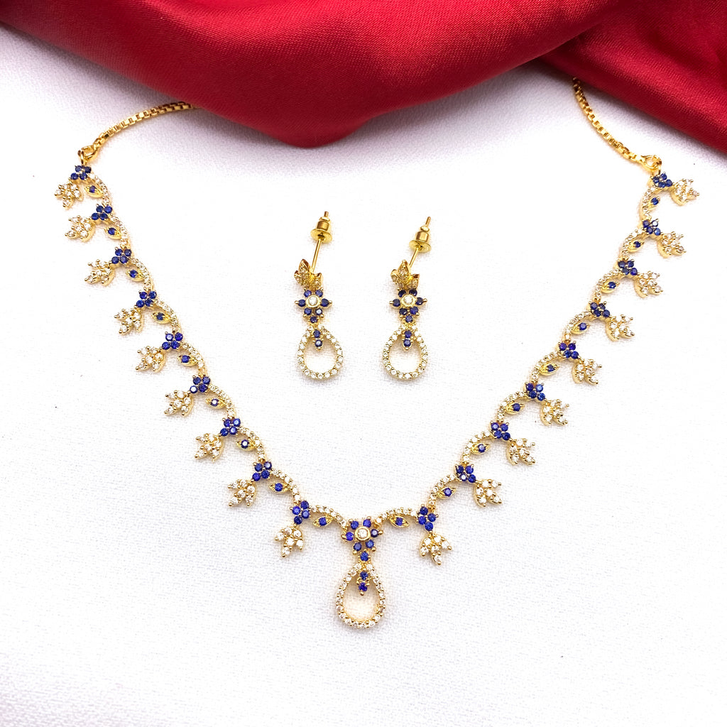 Elegant Blue and white Zircon (CZ) stone Necklace Set