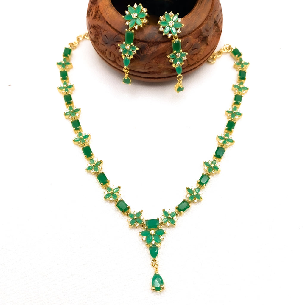 Brilliant Emerald Green Zircon (CZ) Stone necklace set