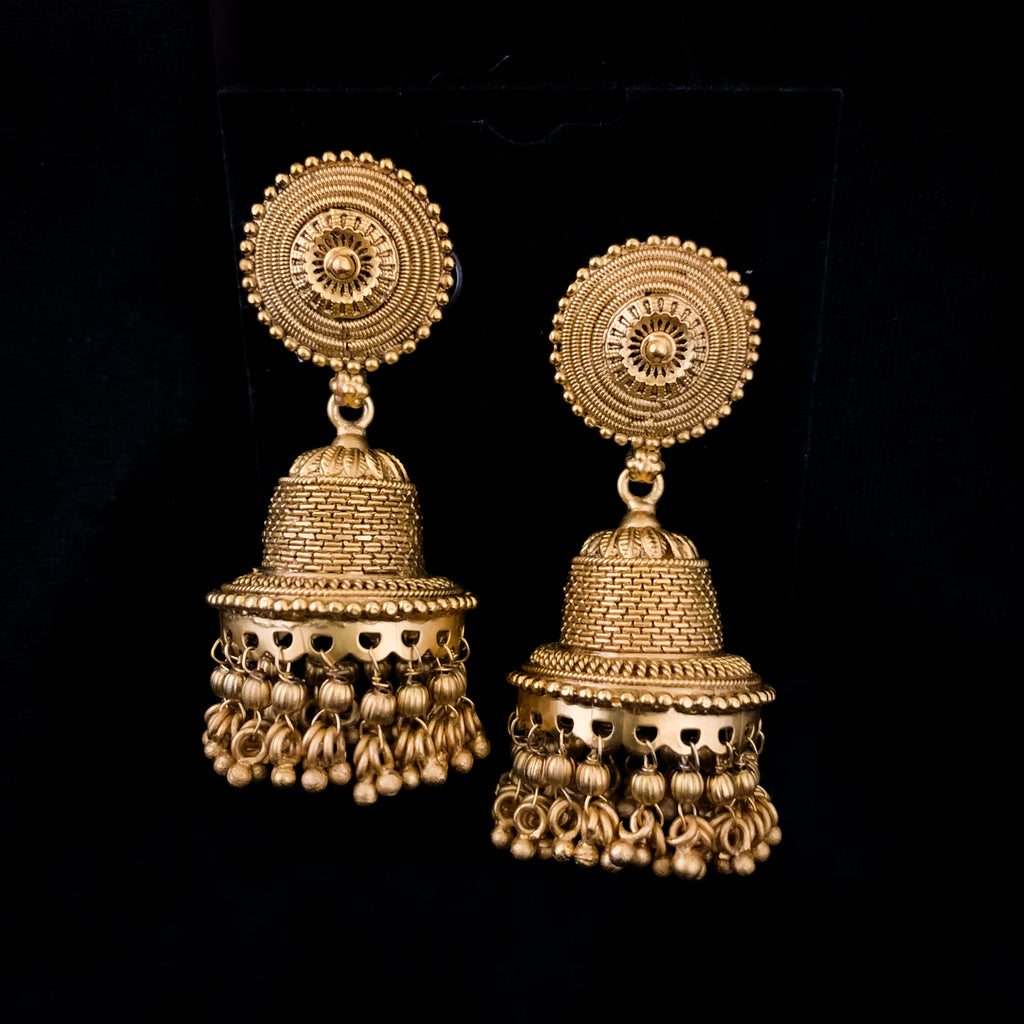 Traditional Antique Matte Gold plated Jhumka Earring