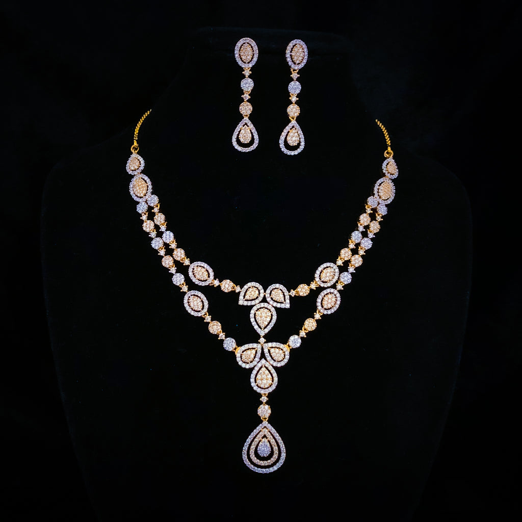 Exceptional Zircon (CZ) Stone Diamond Alike Two-Layered Necklace Set
