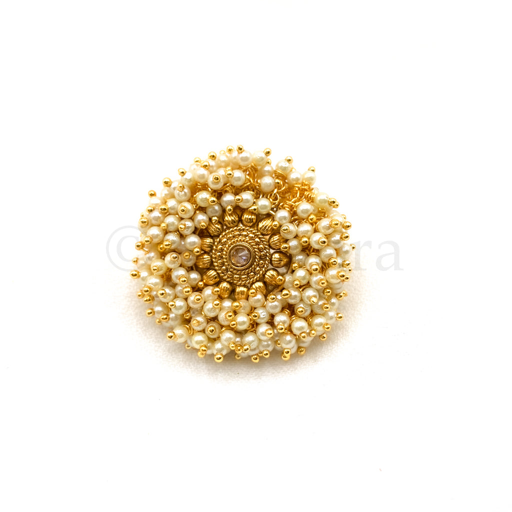 Sassy Bold Adjustable Pearl Ring in Antique Gold finish