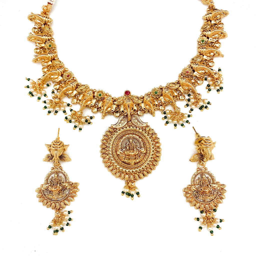 Exquisite Antique Lakshmi Ganesha Necklace Set, Temple Jewelry