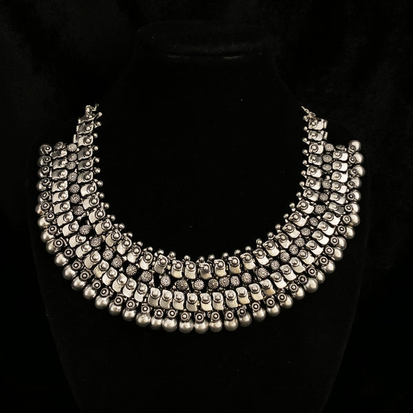 Stunning Thick Chic Oxidized Silver Choker Boho Necklace
