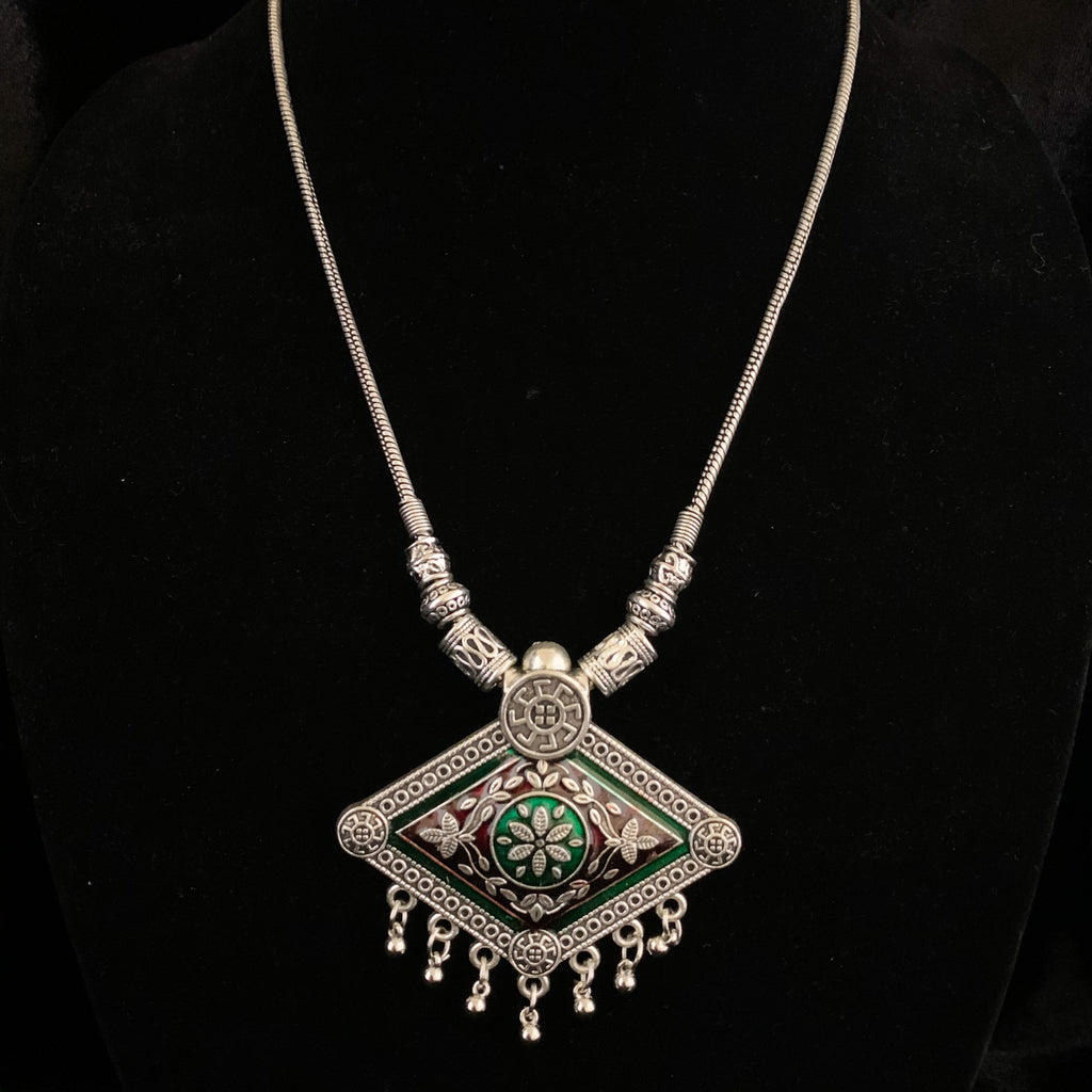 Stylish modern Tribal Oxidized silver Chain Necklace