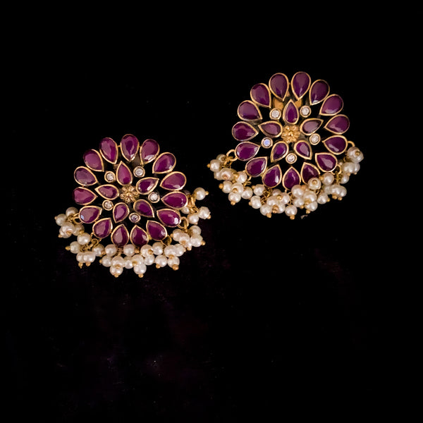 Exquisite Amrapali Victorian Style Stud Earring with Ruby Red stones