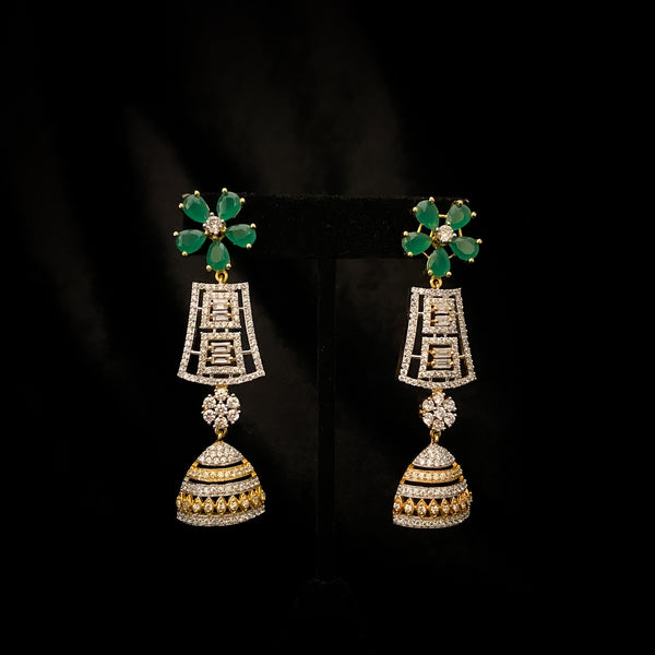 Intricate Green Floral and White Zircon (CZ) Sparkling stone earring