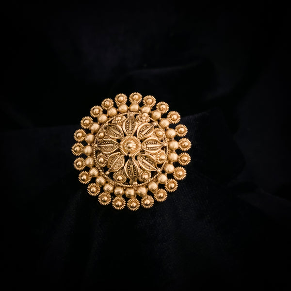 Traditional Antique Gold Adjustable Finger Ring with Flower work