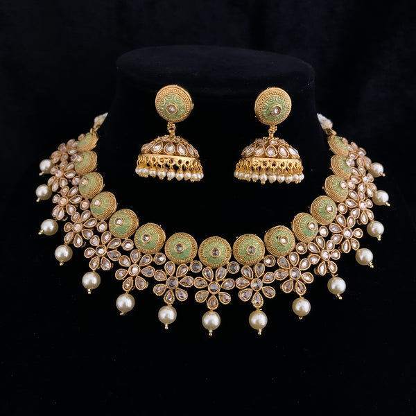 Exquisite LCD Champagne stone Antique Necklace in Pastel Green