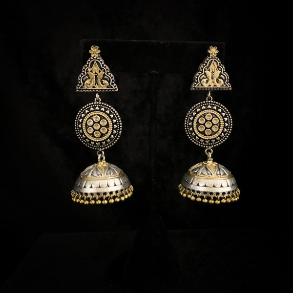 Ethnic Handcrafted Oxidized Silver Earring with Jhumka