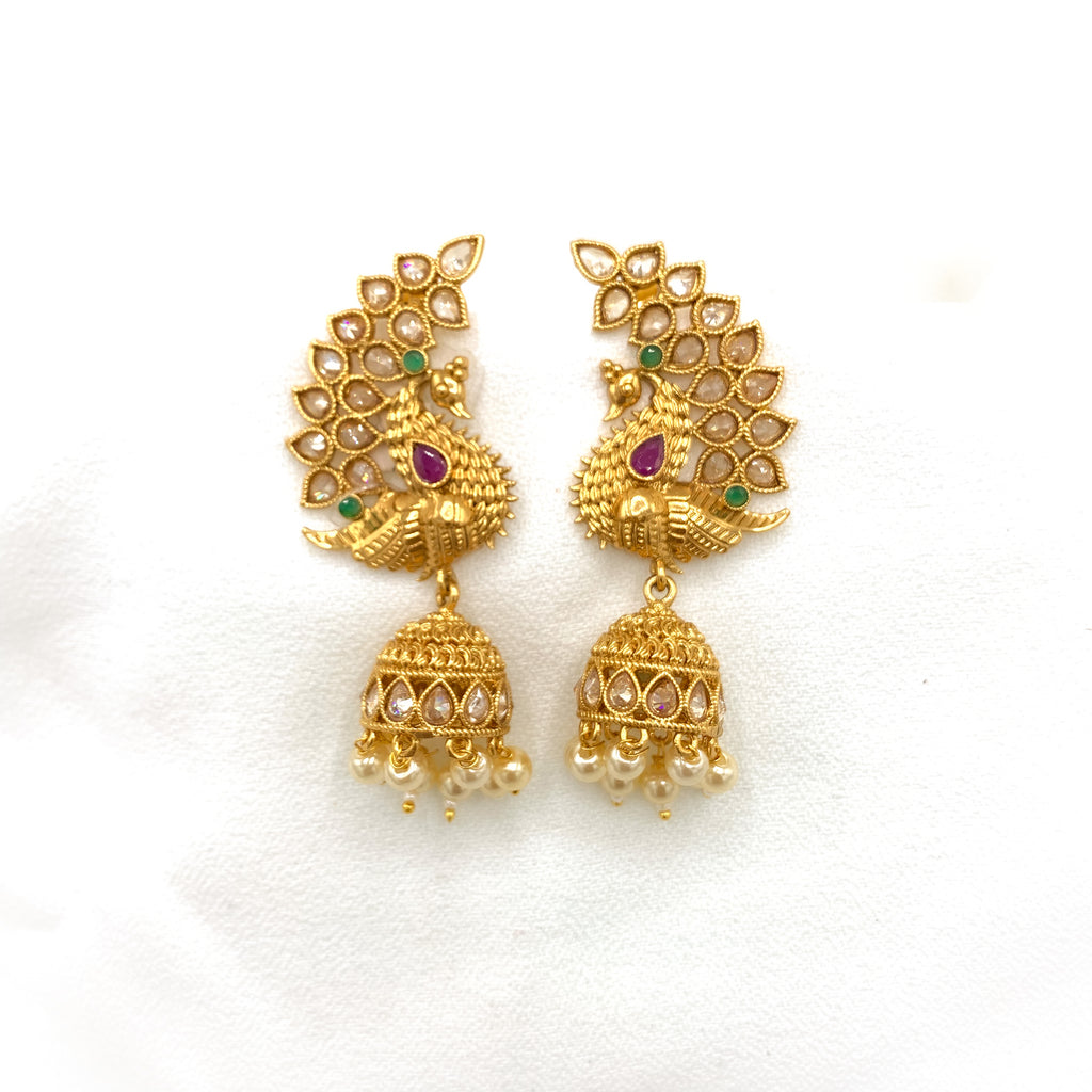 Beautiful Peacock Design Antique Gold Earring with Jhumka