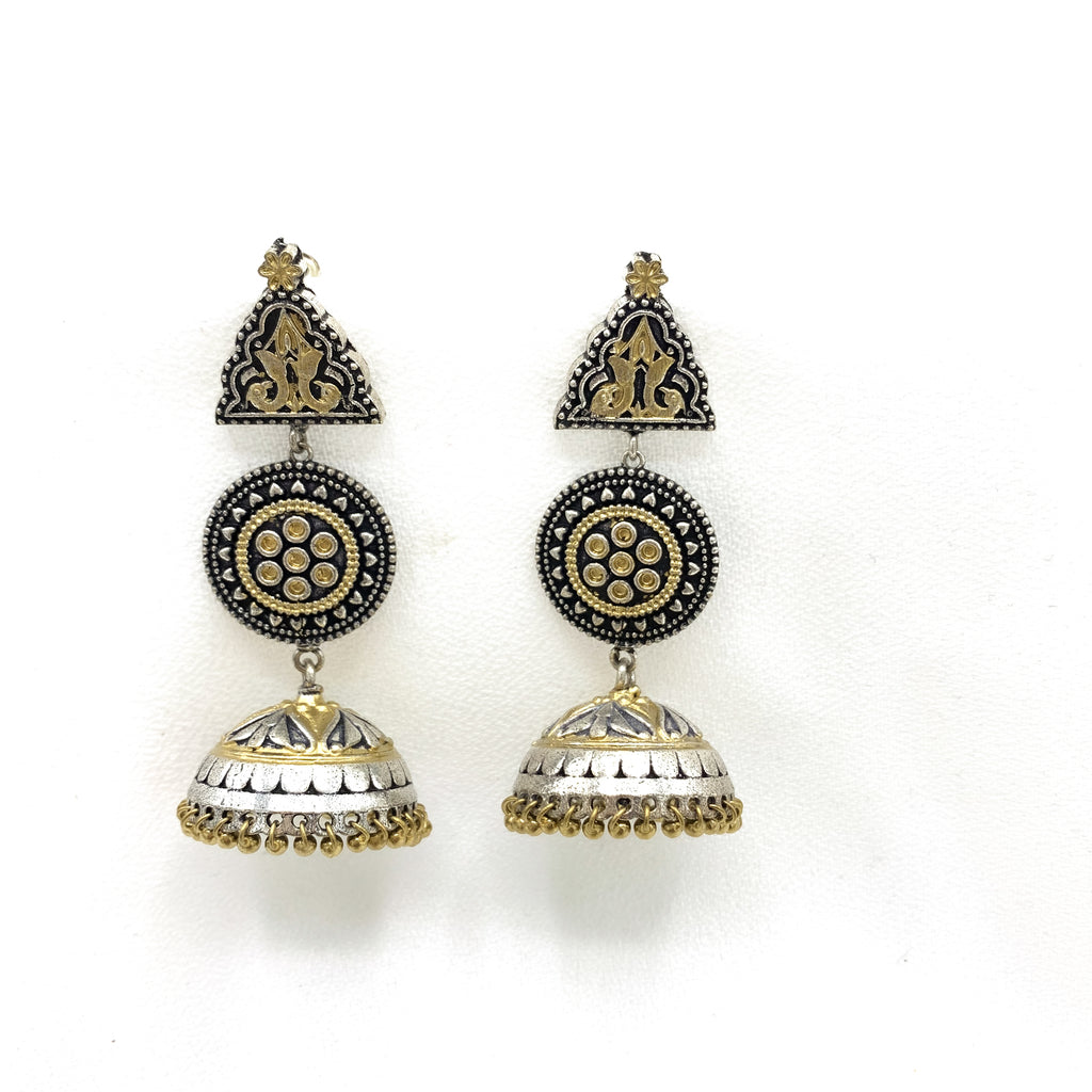 Ethnic Handcrafted Oxidized Silver Earring with Jhumka