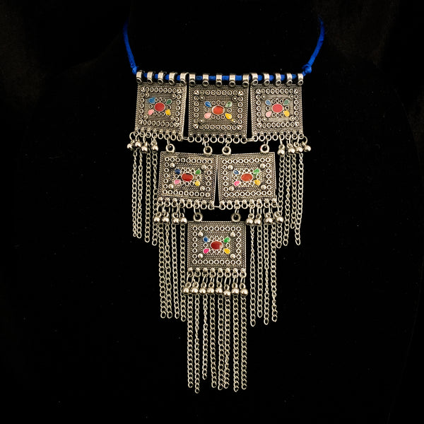 Boho Chic Oxidized Silver Tribal Necklace in Afghani Style