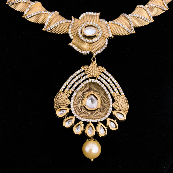 Contemporary Handcrafted Zircon (CZ) Stone and Kundan Stone Necklace Set