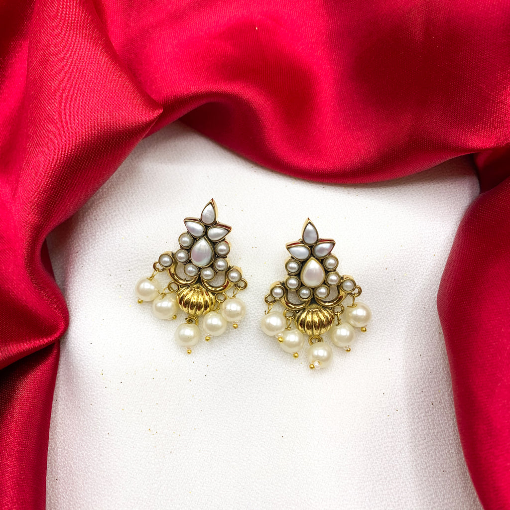 Exquisite Artisan Amrapali Victorian Style Antique gold Earring with Pearl dangles