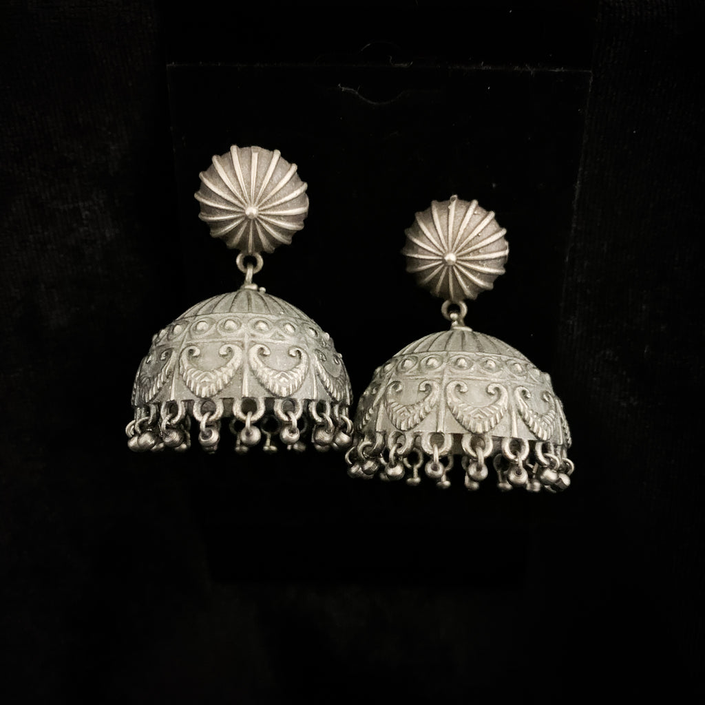 Gorgeous Ethnic Oxidized Silver Jhumka with Pure Silver finish