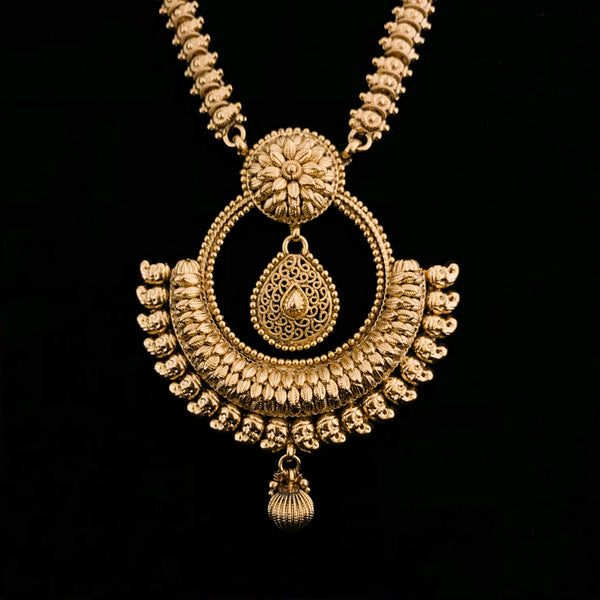 Exclusive Long Antique Gold Necklace Set wtih Chaandbali pendant and earring