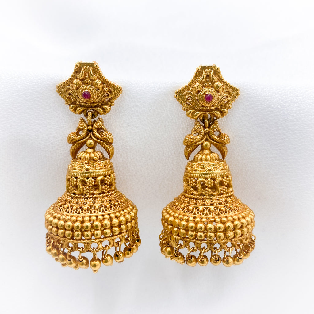 Traditional peacock Antique Matte Gold Jhumka Earring