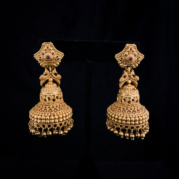 Traditional peacock Antique Matte Gold Jhumka Earring