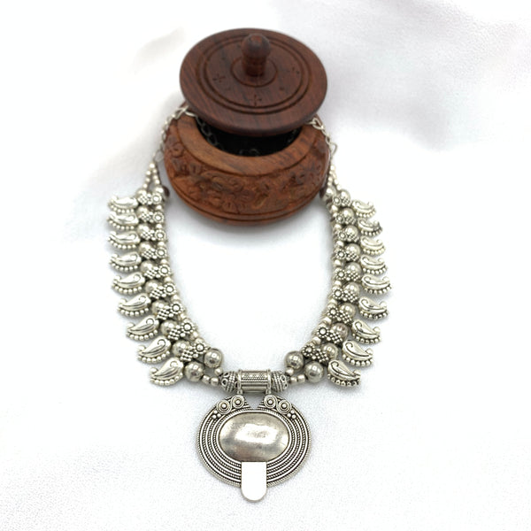 Unique Mango Mala Oxidized Silver Necklace with Pendant