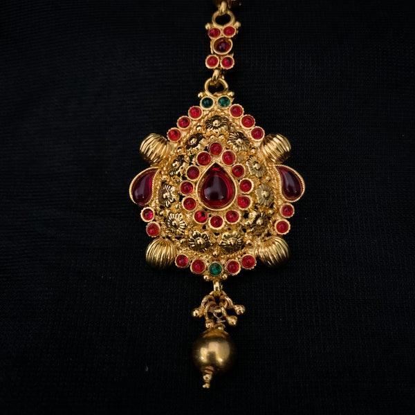 Beautiful Traditional Antique Gold Maang Tikka with Kemp stones