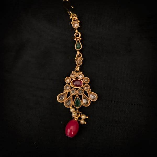 Cute and Elegant Antique Gold Maang Tikka with LCD Stones