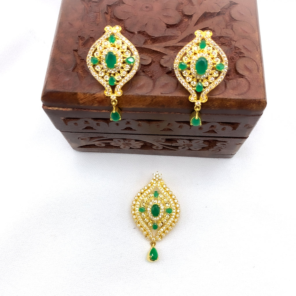 Gorgeous Elegant Green and White Zircon (CZ) stone Pendant and Earring Set