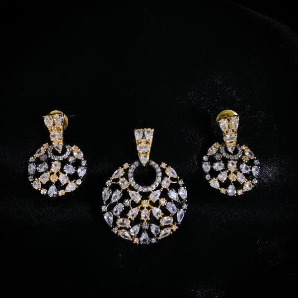 Captivating Victorian Style Zircon (CZ) stone Pendant Set in Dual tone
