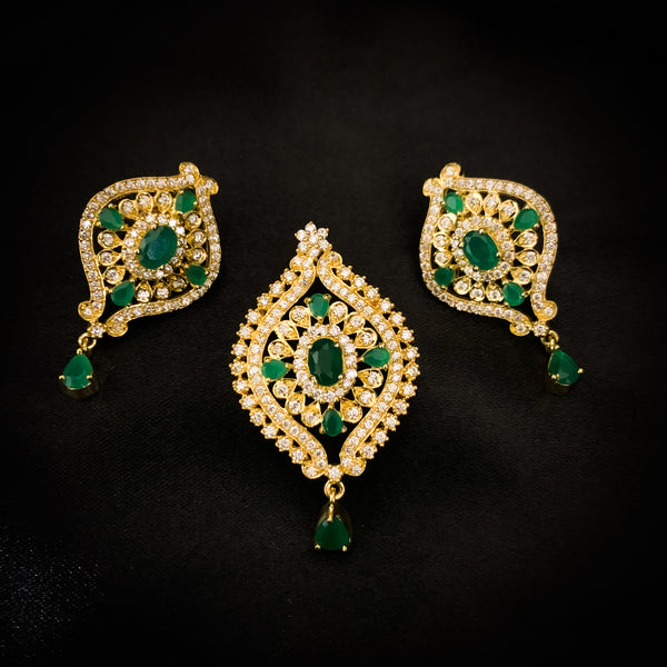 Gorgeous Elegant Green and White Zircon (CZ) stone Pendant and Earring Set