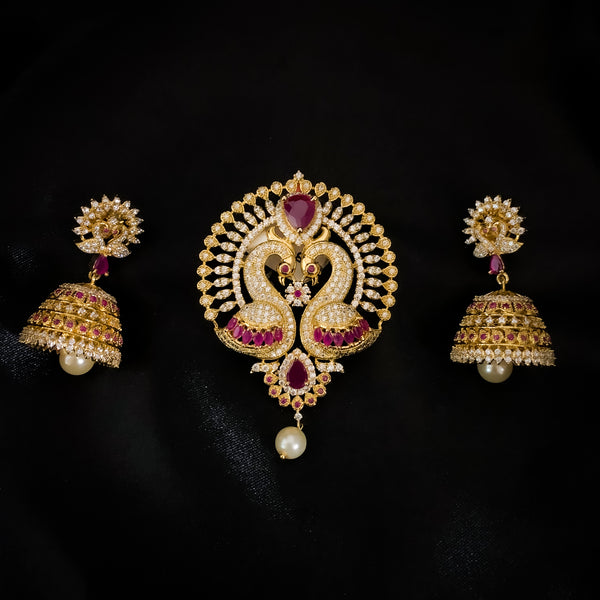 Classic Peacock Zircon (CZ) stone Pendant set with Jhumka Earring