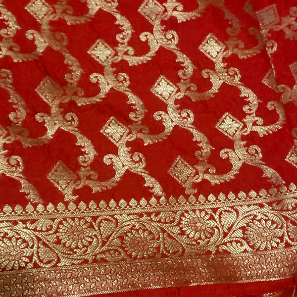 Beautiful and Bright Rich Red banarasi Duppatta with Golden Zari Work