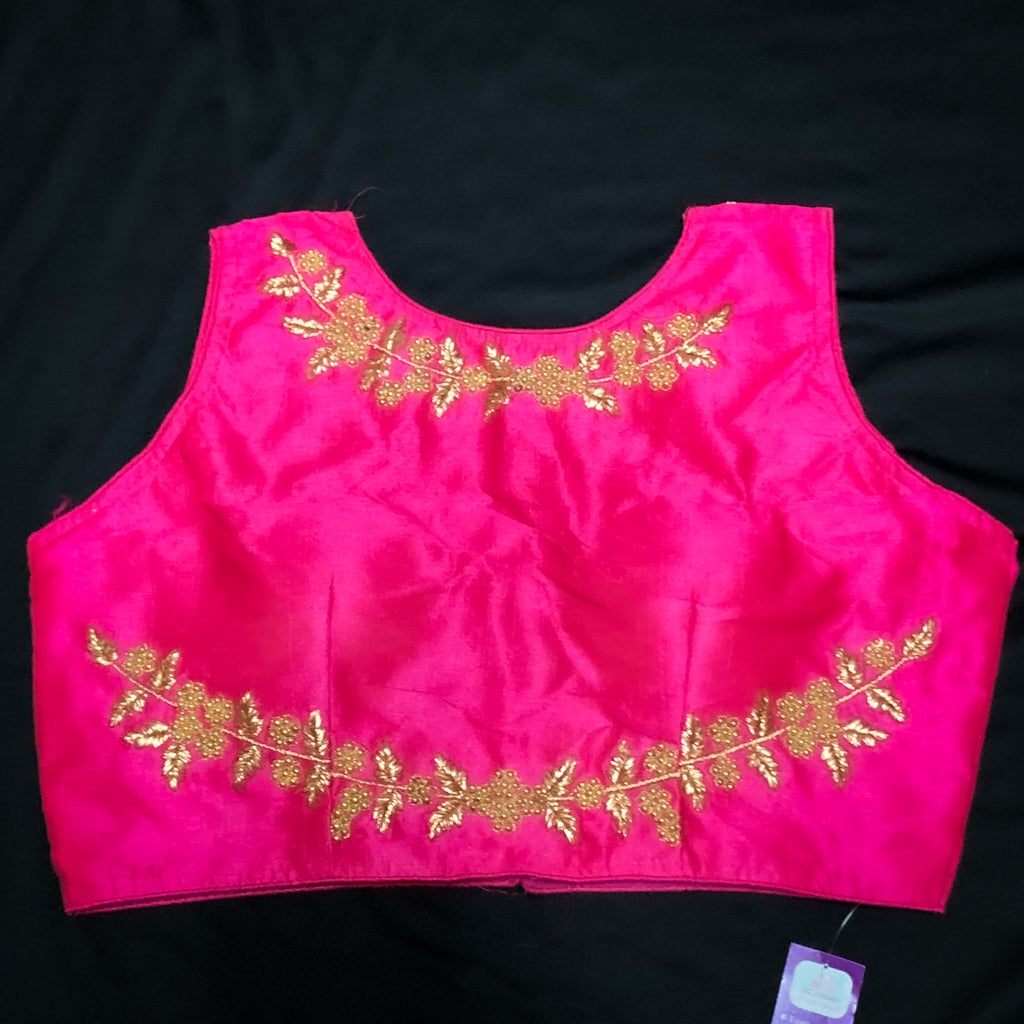 Pink Raw Silk Designer Embroidery Party Wear Readymade Saree Blouse